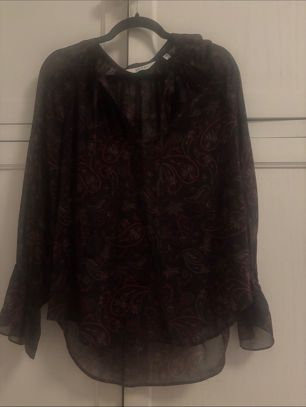 Joie Sheer Paisley Blouse — Burgundy and Black